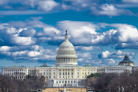 Iconic United States Capitol With Blue Sky And Clouds Washington DC Cityscapeの写真素材