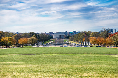 Lincoln Memorial And Reflecting Pool On National Mall In Washington DC Under Open Skyの写真素材
