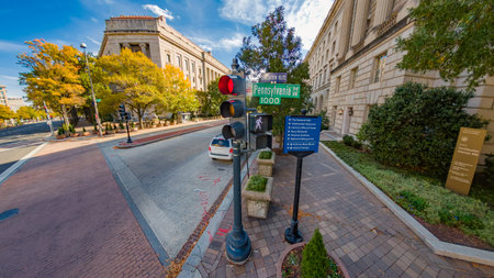 Downtown Washington DC street view along Pennsylvania Avenue NWの写真素材