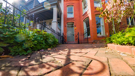 Autumn garden walkway to historic home in Washington DCの写真素材