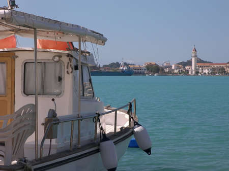 Sailing boat moored in Zakynthos harbour.の写真素材