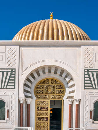 The mausoleum of Habib Bourguiba Monastir Tunisia 8th October 2012 the final resting place of the first president of Independent Tunisia. An example of Islamic Architecture the mausoleum was built in 1963 in the modern Arab Muslim style showing the entrance.の写真素材