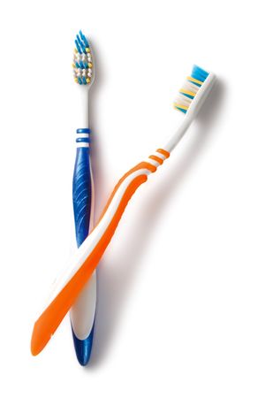 Tooth-brushes isolated on the white backgroundの写真素材
