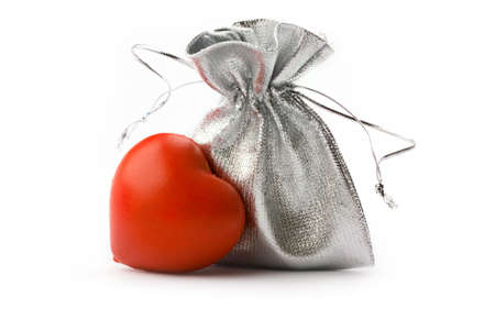 Bag and heart isolated on whiteの写真素材