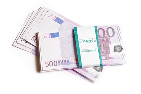 Pile of euros isolated on white backgroundの写真素材