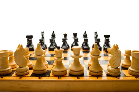 Wooden chessboard with chessmenの写真素材