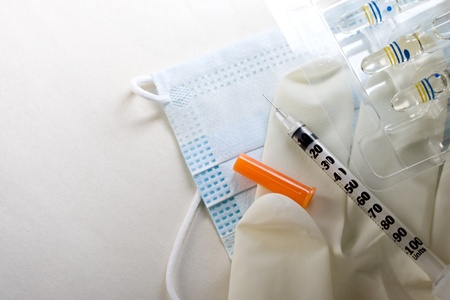 Surgical glove, mask, ampule and syringeの写真素材
