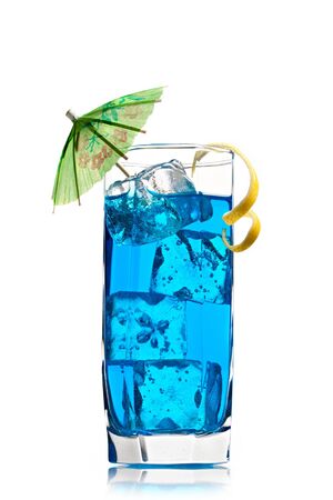 Blue curacao cocktail with decorationの写真素材