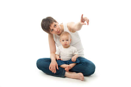 Young mother sitting with her childの写真素材