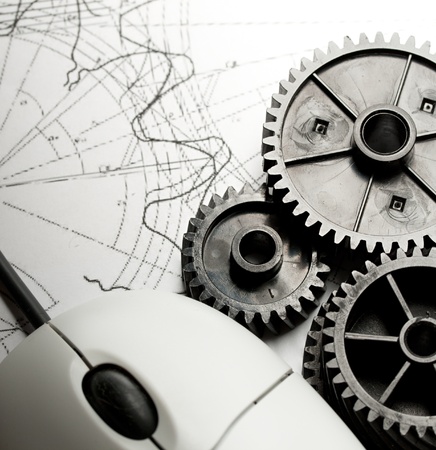 Mechanical ratchets, drafting and mouseの写真素材