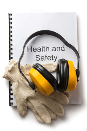 Health and safety register with earphonesの写真素材