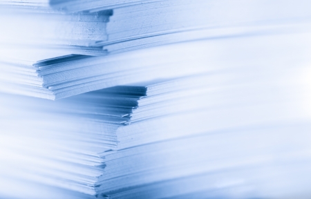 Stack of paper cards in blueの写真素材