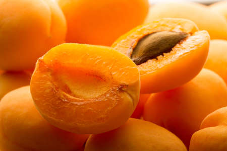Heap of ripe apricotsの写真素材