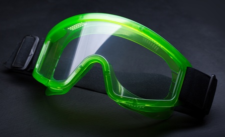 Green safety eye shields with strap の写真素材
