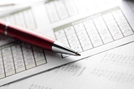 Operating budget, calendar and penの写真素材