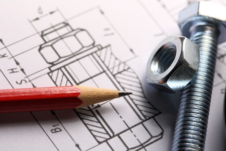 Drafting, screw bolt with nutの写真素材