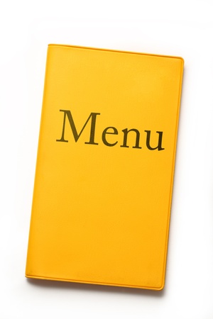 Yellow menu book on whiteの写真素材