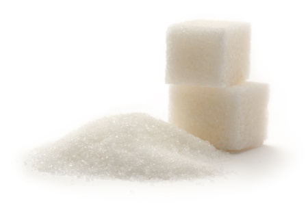Sugar cubes on white backgroundの写真素材