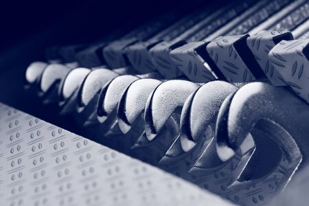 Set of new metallic wrenches の写真素材