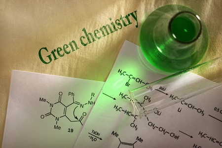 Green chemistry with reaction formulaの写真素材