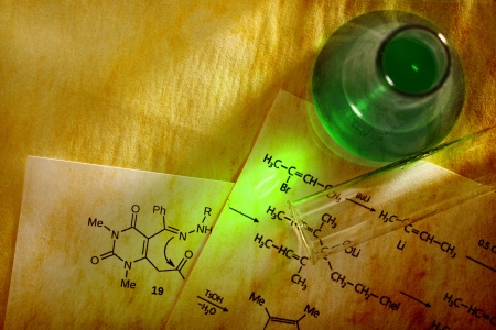 Green chemistry with reaction formulaの写真素材