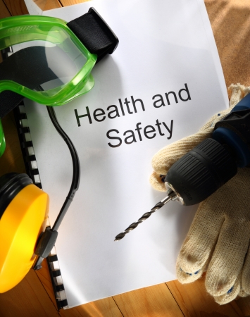 Register with goggles, drill and earphonesの写真素材