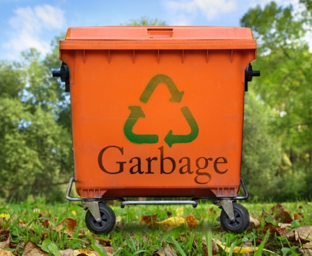 Recycled sign on garbage binの写真素材