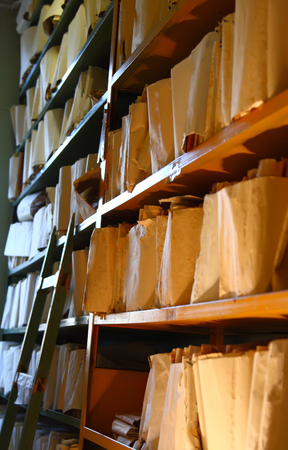 Shelves with paper document in archiveの写真素材