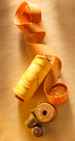 Sewing items, meter and thimbleの写真素材