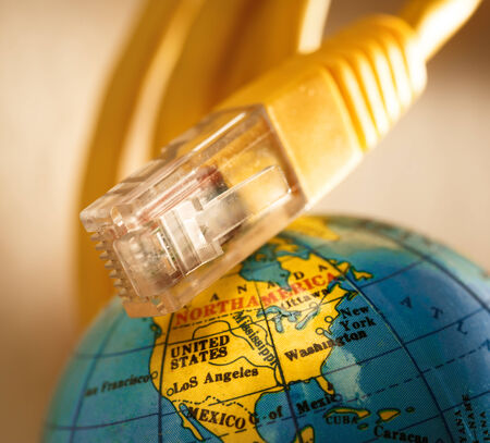 Ethernet cable for computer and globeの写真素材