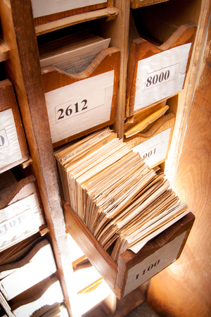 Drawer with business papers organized in archiveの写真素材