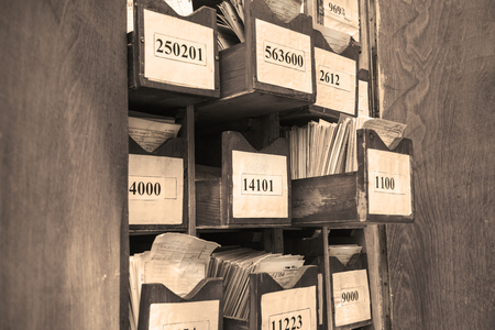 Drawer with business papers organized in archiveの写真素材