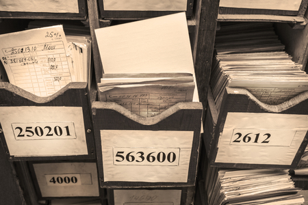 Drawer with business papers organized in archiveの写真素材