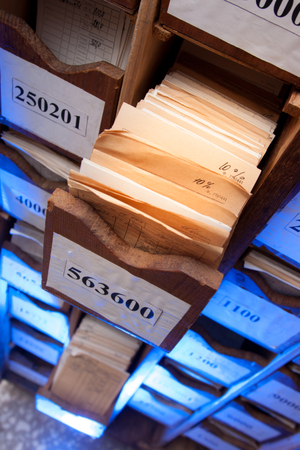 Drawer with business papers organized in archiveの写真素材
