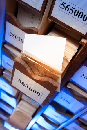 Drawer with business papers organized in archiveの写真素材