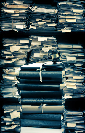 Paper documents stacked in archive in closeupの写真素材