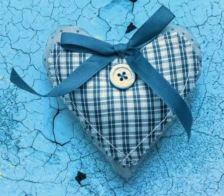 Valentine checked heart with button and ribbonの写真素材