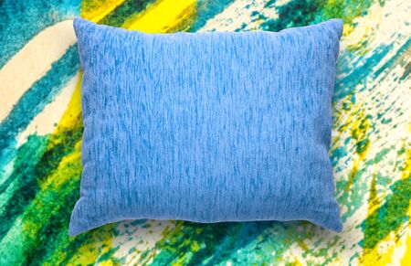 Soft blank blue pillow on watercolor backgroundの写真素材