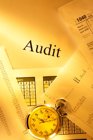 Annual budget, calendar, stopwatch and auditの写真素材