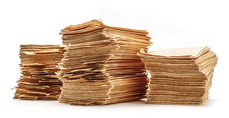 Pile of old catalogue cards in closeupの写真素材