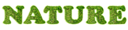 Word nature written with green grass closeupの写真素材