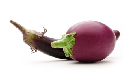 Two fresh eggplants on the white backgroundの写真素材