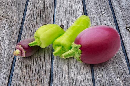 Paprika pepper and fresh eggplant in closeupの写真素材