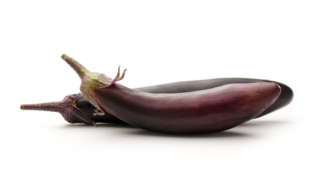 Two fresh eggplants on the white backgroundの写真素材