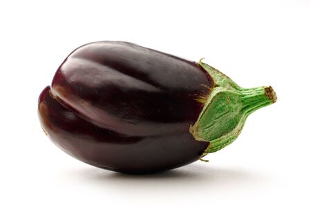 One fresh eggplant on the white backgroundの写真素材
