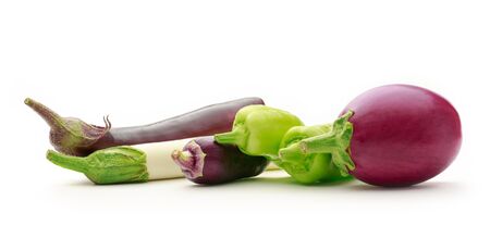 Paprika pepper and fresh eggplants in closeupの写真素材