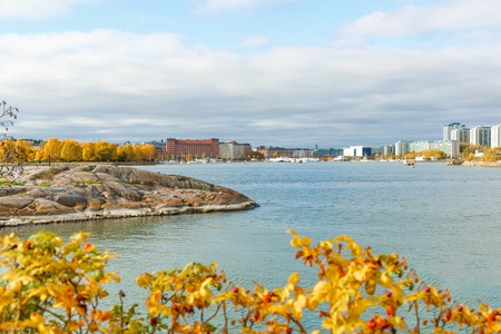 Helsinki city view from sealine front in autumnの写真素材