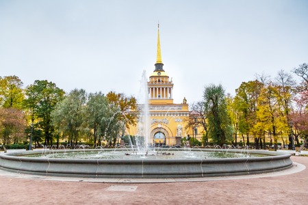 Admiralty building with fontain in Saint Petersburg viewの写真素材