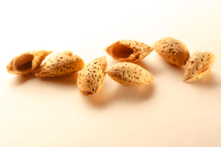 Dry almond nuts with shadow in closeupの写真素材