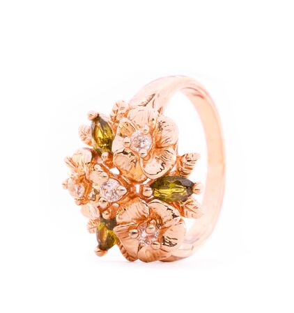 Large finger ring with flowers and stonesの写真素材